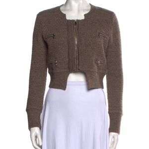 Stunning Chloe Vintage Wool Zip Cropped Cardigan, Taupe in size Small